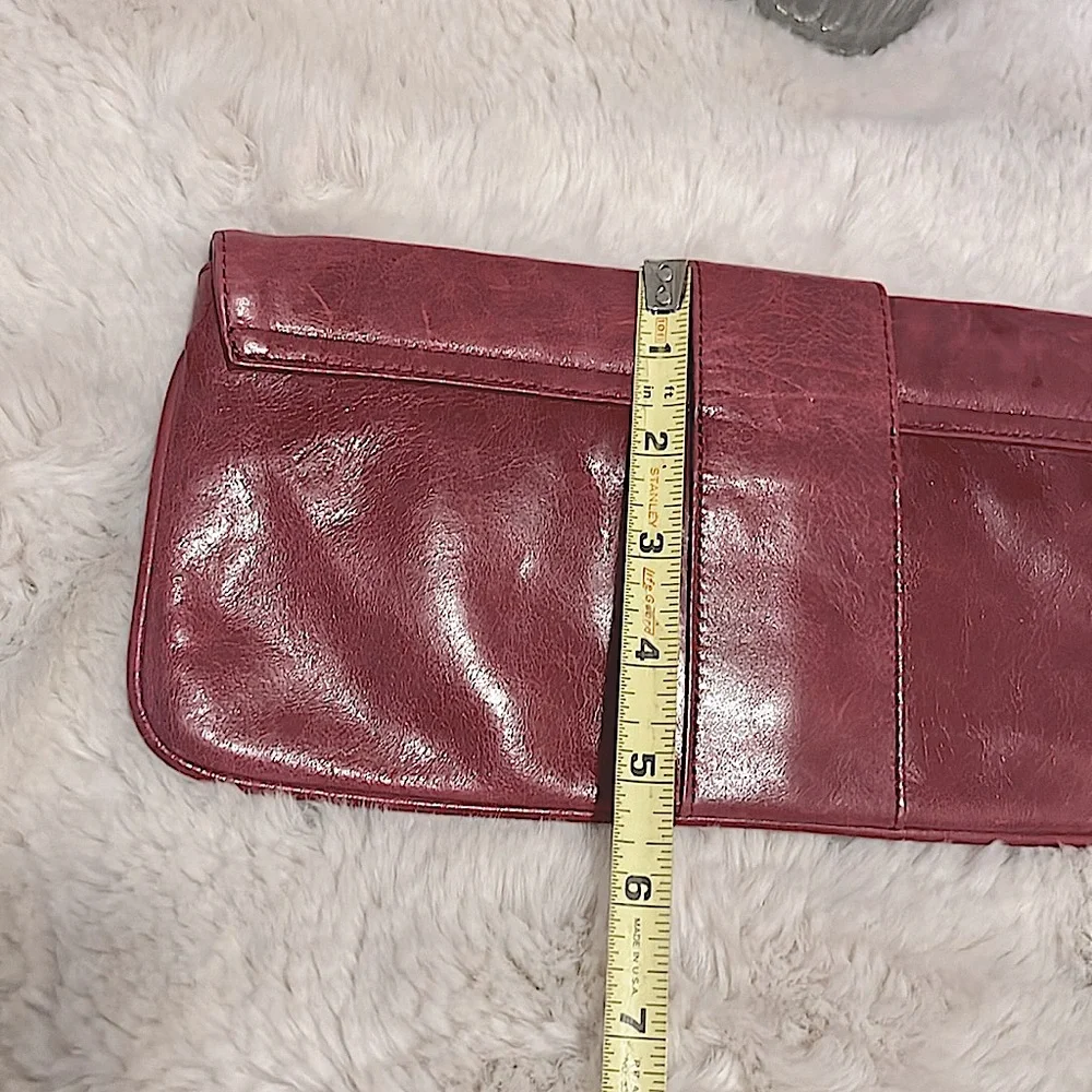 Hobo International Boho Burgundy Rust Distressed Leather Wristlet Clutch Bag
